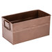 An American Metalcraft hammered copper rectangular stainless steel beverage tub with a handle.