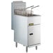 An Anets stainless steel liquid propane tube fired fryer on a counter with two baskets.