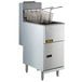 An Anets silver natural gas tube fired fryer on a counter with baskets on top.