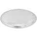 A Vollrath stainless steel round tray with a fluted edge.
