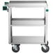 A knocked down Regency stainless steel utility cart with two shelves and wheels.