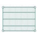 A close-up of a green metal grid on a Regency wire shelf.