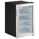 A black and silver Galaxy Countertop Display Refrigerated Merchandiser with glass doors.