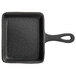 A black rectangular cast iron skillet with a handle.