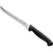 A Mercer Culinary Millennia wavy utility knife with a black handle.