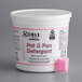 A white bucket of Noble Chemical QuikPacks pot and pan detergent with pink substance in it.