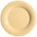A white melamine plate with a yellow rim.