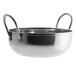 A silver stainless steel Vollrath balti dish with handles.