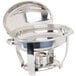 A stainless steel Vollrath Orion small oval chafer with a lid.