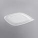 A clear Fineline plastic lid on a white square plastic bowl.