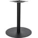 A BFM Seating black metal standard height table base with a round base and pole.