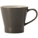A grey Libbey Englewood porcelain mug with a black handle.