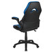 A black and blue Flash Furniture office chair with flip-up arms.