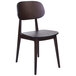 A brown BFM Seating Emma wooden side chair with a black seat.