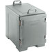 A slate blue CaterGator front loading insulated food pan carrier with handles.