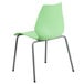 A green plastic Flash Furniture stack chair with metal legs.