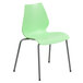 A green plastic Flash Furniture stack chair with metal legs.