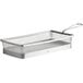 A stainless steel Libbey square fry presentation basket with a handle and mesh bottom.