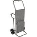 A grey and brushed stainless steel CSL luggage cart with black carpeted base.