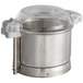 A stainless steel AvaMix food processor bowl with an "S" blade.