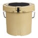 A tan CaterGator round rotomolded cooler with a black lid and handle.