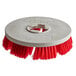 A close-up of a red MotorScrubber medium duty brush with a white plastic disc.