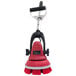 A red and black MotorScrubber M3M cordless hand held disc floor scrubber with a brush attachment.