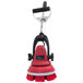 A red and black MotorScrubber M3S hand held floor scrubber with a circular brush attachment.