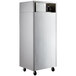 A large white rectangular Beverage-Air reach-in freezer with a black door handle and wheels.