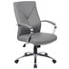 A gray Boss LeatherPlus office chair with chrome arms.