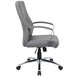 A Boss gray leather office chair with chrome base and arms and wheels.