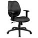 A Boss black office chair with black arms and wheels.