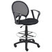 A Boss black mesh drafting stool with loop arms and a black seat.
