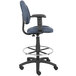 A Boss blue drafting stool with a black base.