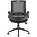 A Boss black mesh office chair with wheels.