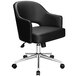 A Boss black vinyl office chair with chrome legs and wheels.