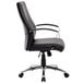 A Boss black leather office chair with chrome arms and base.