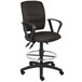 A Boss black fabric drafting stool with black arms.