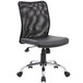 A Boss black mesh back office chair with black vinyl seat and wheels.