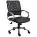 A black office chair with a mesh back and pewter finish.