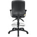 A Boss black leather drafting stool with a metal base.