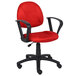 A red Boss office chair with black loop arms.