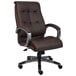 A brown Boss double plush high back executive office chair with arms and wheels on a chrome base.