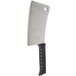 A close-up of a 9" stainless steel meat cleaver with a black handle.