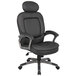 A Boss black leather office chair with arms and a headrest.