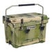 A green and black camouflage print CaterGator outdoor cooler.