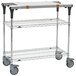 A Metro PrepMate MultiStation cart with wire shelves and wheels.