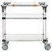 A white Metro PrepMate MultiStation cart with stainless steel shelving and black wheels.