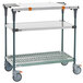A Metro PrepMate MultiStation cart with wheels and two shelves.