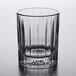 A close up of a Libbey Flashback clear glass on a white table.